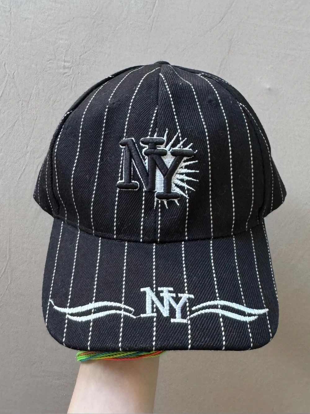 Embroidered Pinstriped New York Cap